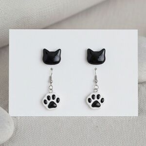 Cat Resin Earring Set - Handmade - Hypoallergenic - Black